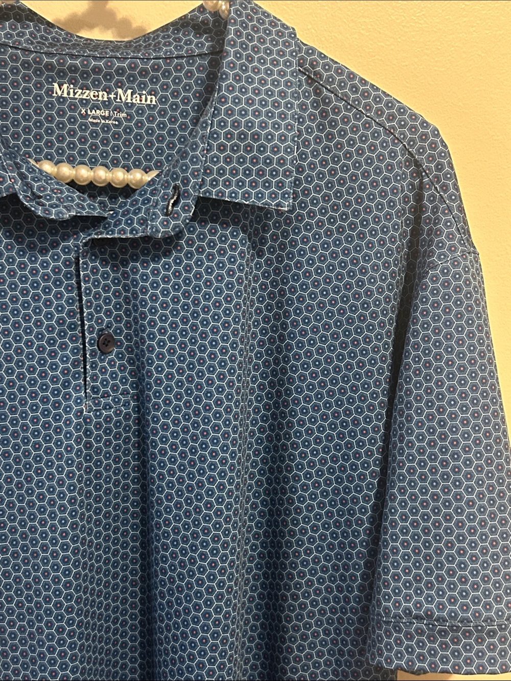 Mizzen+Main Men's XL Trim Fit Blue Geometric Performance Golf Polo Shirt